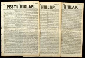 1848 április 17., 18., 19. Pesti Hirlap lapszáma, a forradalom és szabadságharc híreivel, korabeli reklámokkal, hajtásnyommal, lapszéli apró sérülésekkel