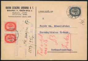 1946 (15. díjszabás) Levelezőlap 3 bélyeggel