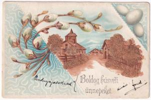 1902 Boldog húsvéti ünnepeket! Dombornyomott litho / Easter embossed litho greeting (fa)