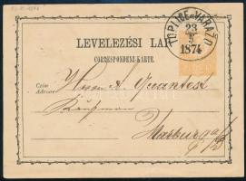 1874 2kr díjjegyes levelezőlap &quot;TOPLICE-VARAZD&quot;