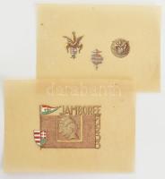 1933 A gödöllői cserkész jamboree-ra készített embléma tervezet nemzeti címer felhasználásával, 2 lapon, akvarell, művészi munka, szép állapotban