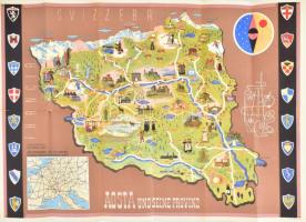 1938 Verkehrskarte der Provinz Aosta, olaszországi idegenforgalmi prospektus, fekete-fehér fotókkal, kihajtható, színes térképpel, német nyelvű, kihajtva: 67x48 cm