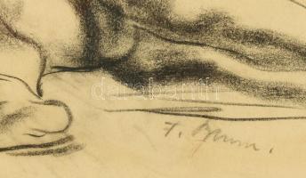 F. Blum jelzéssel: Fekvő akt. Szén, papír. Üvegezett fakeretben, 27,5x41 cm