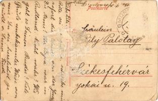 Gmünd, K.K. Barackenlager / Cs. és kir. katonai laktanya. Szecessziós keret a Központi hatalmak zász...