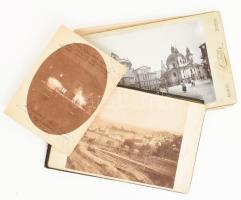 cca 1890-1930 Vegyes városképek, épületek, látképek (Eger, Ungvár, Csehország, stb.), 6 db fotó, 12x9 cm és 17x11 cm körül