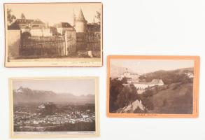 cca 1890-1900 Osztrák települések (Horn, Innsbruck, Salzburg), 3 db keményhátú fotó, 17x11 cm körül