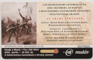 13 aradi vértanú telefonkártya