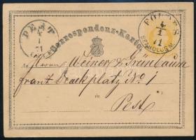 1871 2kr díjjegyes levelezőlap / PS-card "FÖLDES SZABOLCS M." - "PEST"