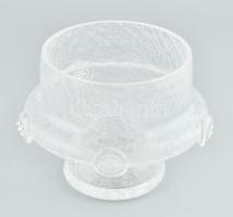Karcagi, berekfürdői kraklé / fátyol üveg váza. Formába fújt, plasztikus díszekkel, hibátlan, m: 14 cm, d: 18 cm