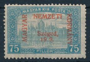 Szeged 1919 Parlament 75f &quot;19 9&quot; lemezhibával, Bodor vizsgálójellel