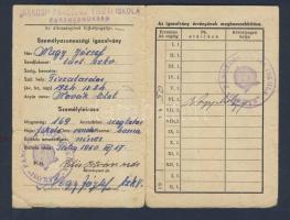 1950 Rákosi páncélos tiszti iskola igazolvány köztásrasági címerrel és Rákosi címeres pecséttel (haj...