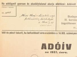 1936-1940 Kézdi-Kovács László (1864-1942) festőművész, műkritikus adóívei, 6 db