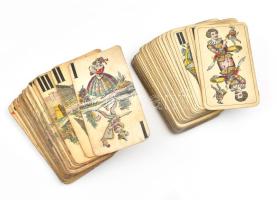cca 1905 Szecessziós Piatnik tarokk kártya pakli használt állapotban, + egy másik tarokk kártya pakli, használt, egy egy lap sérült