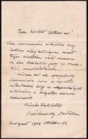 1904 Karlovszky Bertalan (1858-1938) festőművész saját kézzel írt levele Kézdi-Kovács László (1864-1942) festőművész részére, 1 beírt oldal, 17x11 cm