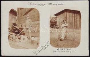 1901 Bp., MÁV Gépgyár (MÁVAG) munkásainak fényképe, feliratozott fotólap, megírva és postázva, 14x8,5 cm