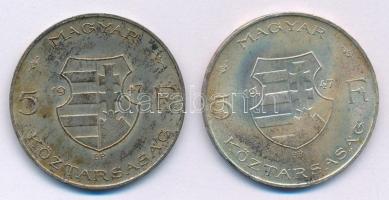 1947. 5Ft Ag "Kossuth" (2x) T:AU,XF patina Adamo F8.1