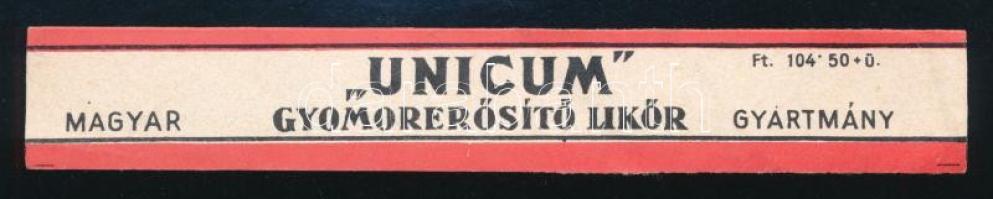 cca 1960 Unicum gyomorerősítő likőr nyakcímke, 2x13 cm