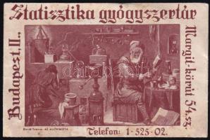 cca 1940 Statsiztika gyógyszertár, Bp., II., Margit-krt. 54., illusztrált receptboríték és recept, kissé foltos