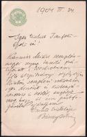 1904 Bárcziházi Bárczy István (1882-1952) későbbi Budapesti főpolgármester autográf levele