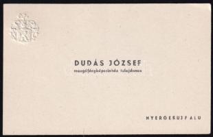 cca 1930 Nyergesújfalu, Dudás József mozgófényképszínház tulajdonos névjegykártyája