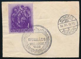 1938 Munkács visszatért bélyegzés papírlapon