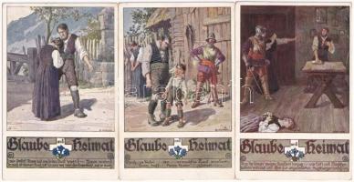 5 db RÉGI motívum képeslap: művészlapok / 5 pre-1945 motive postcards: art postcards (Glaube und Heimat. 5 Künstlerkarten zu Dr. Schönherrs Drama. Im Verlage des Deutsch-evangel. Bundes für die Ostmark in Wien)