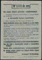 1952 Villám. Vas megye dolgozó parasztjai, cséplőmunkásai! Vasmegyei Pártbizottság propaganda röplapja, a hátoldalán gépelt értesítéssel, 21x14 cm