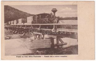 Komandó, Kommandó, Comando, Comandau; Podul cu tren catre Funicular / Vasúti híd a sikló vonattal, faszállító iparvasút / railway bridge with timber transporting funicular, train, locomotive, industrial railway (fl)