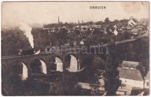 Oravicabánya, Oravica, Oravicza, Oravita; vasúti híd, viadukt, gőzmozdony, vonat / railway bridge, viaduct, locomotive, train. photo (fl)