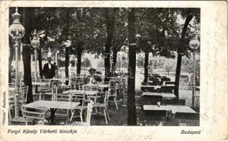 1907 Budapest I. Forgó Károly-féle Várkerti Kioszk, kerthelyiség vendégekkel és pincérekkel (Rb)
