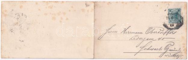 1901 Kufstein (Tirol), 2-tiled folding panoramacard with railway station, castle (torn at fold)