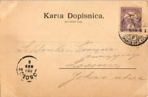 1900 Zagreb, Zágráb; Kukoviceva ulica / Rue Kukovic / street view, church (kis szakadás / small tear...