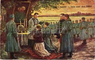 1917 Erst vereint - dann weh dem Feind / WWI Austro-Hungarian K.u.K. military art postcard + K.u.K. Geb. Kan. Batt. 4/4 (kis szakadás / small tear)