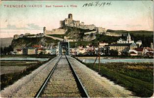 1906 Trencsén, Trencín; vasúti híd, vár. Feitzinger Ede No. 986. 1905. / Trenciansky hrad / railway bridge, castle (EK)