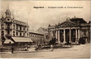 1919 Nagyvárad, Oradea; Szigligeti színház, Emke kávéház, Adriai biztosítótársaság. Vasúti levelezőlapárusítás 168. / theatre, café, insurance company (EK)