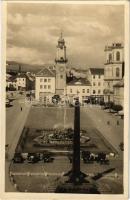 1948 Besztercebánya, Banská Bystrica; Fő tér, városháza, üzletek, automobilok / main square, town hall, shops, automobiles (EK)