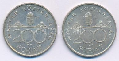 1993. 200Ft Ag "MNB" (2x) T:XF patina Adamo F13