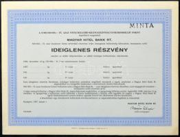 Budapest 1987. Magyar Hitel Bank Rt. 500.000Ft névértékű részvénye teljes összegének befizetéséig kibocsátott Ideiglenes Részvénye, MINTA felülbélyegzéssel, szelvényekkel T:XF kis folt