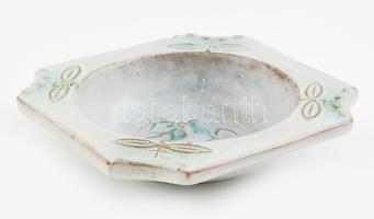 Gorka Géza - Art deco türkizes, szarvasos tálka. Korongozott és kézzel formált cserép. Többrétegű má...