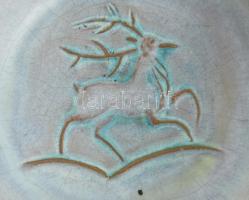 Gorka Géza - Art deco türkizes, szarvasos tálka. Korongozott és kézzel formált cserép. Többrétegű má...