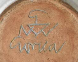 Gorka Géza - Art deco türkizes, szarvasos tálka. Korongozott és kézzel formált cserép. Többrétegű má...