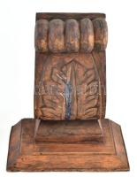 Fali konzol, szobortartó, Faragott fa, 24x15 cm, m: 27 cm