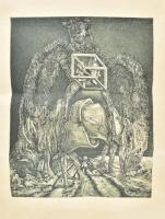Balla Margit (1947-): Szürrealista kép. Rézkarc, papír, jelzett, sérült (törésnyomokkal), 49x39 cm