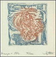 Stettner Béla (1928-1984): Anya, 1982. Színes rézkarc, merített papír, jelzett, 71/100 számozással, 9×9 cm