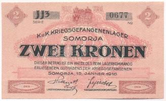 Somorja / hadifogolytábor 1916. január 15. 2K két nagybetűs és egy szám sorozat és arab sorszámmal JJ3 0677 T:UNC,AU Hungary / Somorja / POW Camp 15. 01. 1916. 2 Korona with double capital letters and one number series and arabic serial number JJ3 0677 C:UNC,AU Adamo HHS-1.5.1