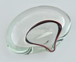 Cseh retró üveg design tálka, hibátlan, h: 14 cm