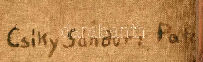 Csíky Sándor (?-1976): Patakpart. Olaj, vászon, jelzett, kissé sérült fa keretben. Kis felületi sérü...