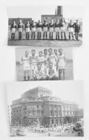 1964 Nemzeti Színház fotója, a hátoldalán feliratozva, 13x17 cm + A Nemzeti Színház labdarúgó csapatának fotója, 9x13 cm + Nemzeti Művészek Labdarúgócsapatának fotója (1947. nagypéntek), későbbi előhívás, a hátoldalon feliratozva, 9x17 cm