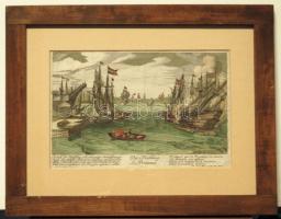 cca 1730 Georg Merz: Der Frühling - Le printemps kézzel színezett rézmetszet keretben / Copper-engraving in frame 45x35 cm