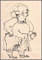 Csohány Kámán (1925-1980):. Asszonyság. tus, papír, jelzett, megjelent Obersovszky Gyula:Játékos ist...